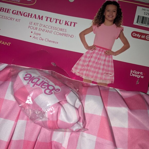 NEW Barbie Movie Gingham Tutu Kit Halloween Costume Girls Large/XL Skirt Bandana - Picture 2 of 4